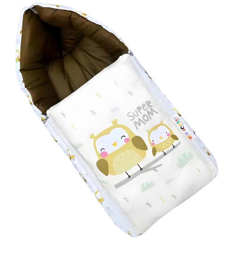 Baby Carry Nest & Sleeping Bag - White & Brown Owl Theme