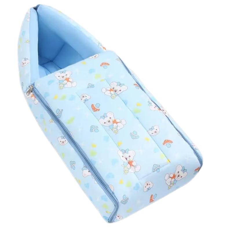 Baby Carry Nest & Sleeping Bag - Soft Blue Teddy Bear Pattern