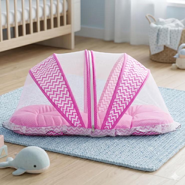 Pink Chevron Bedding Set with Mosquito Net